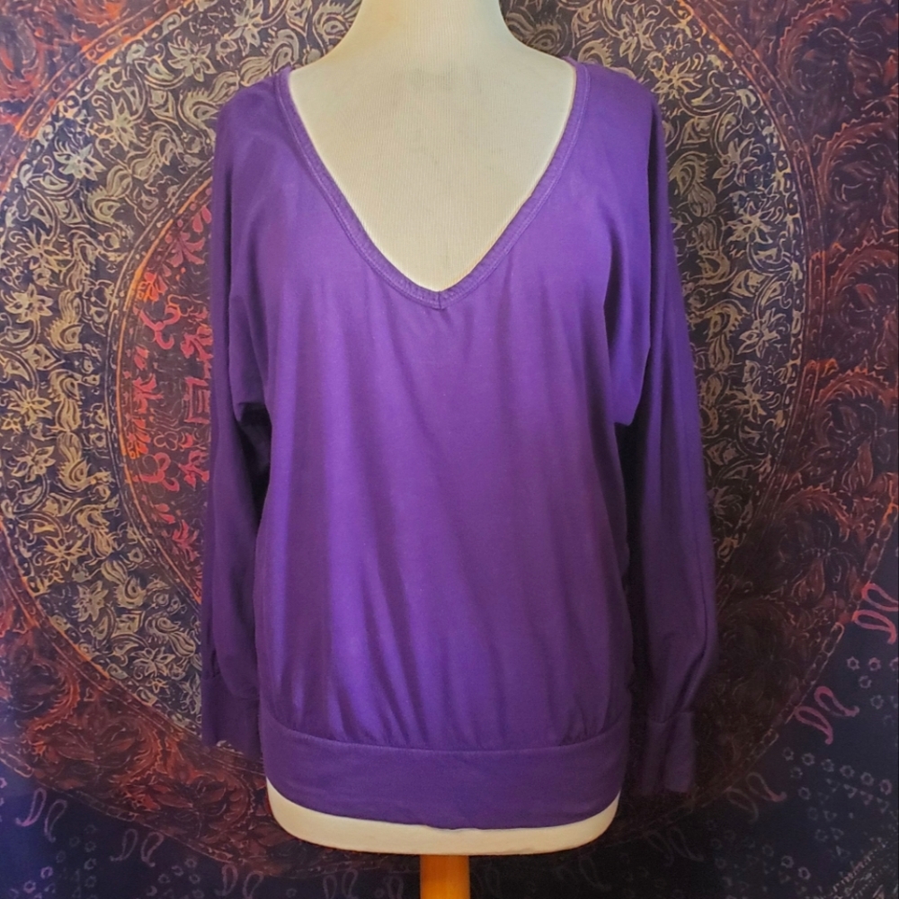 Volcom Purple V-Neck Open Criss-cross Dolman Sleeve Womens Shirt Size Small